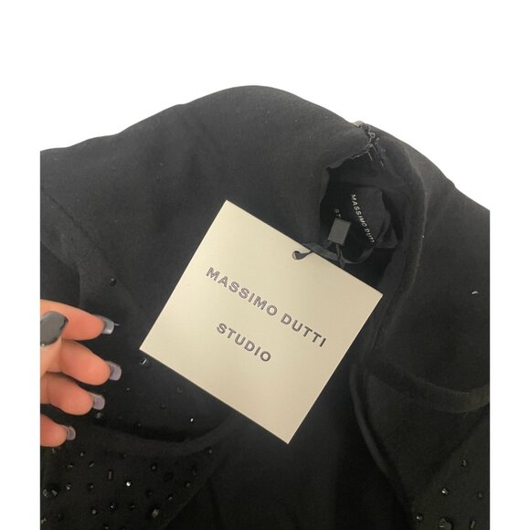 Massimo Dutti Womens Mini Dress Medium Black Beaded Prom Semi Wool 9210/954 NWT - Picture 6 of 16